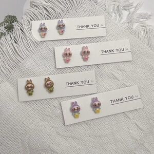 2 Pairs Mini Labubu Stud Earrings-Cute Bunny Ice Cream Earrings-hypoallergentic